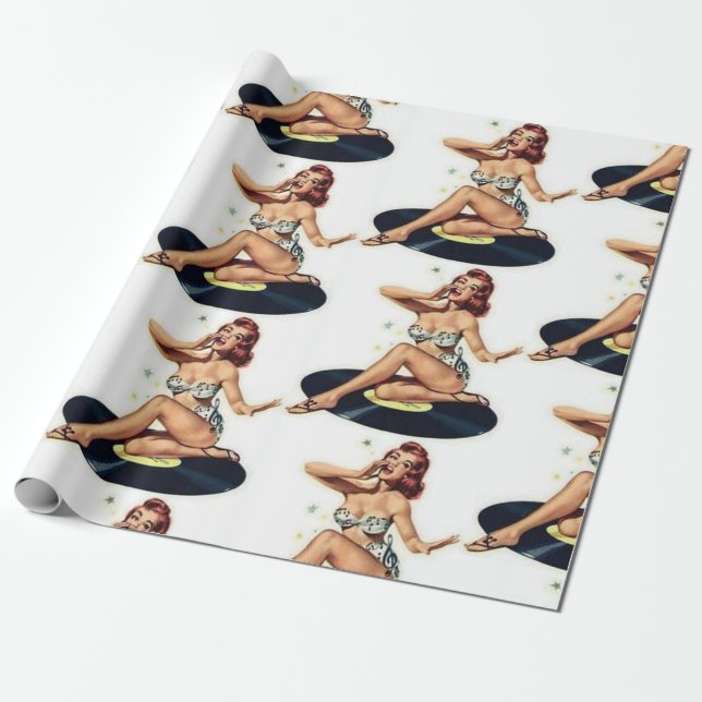 Button Up Girl on Record Geschenkpapier (Ungerollt)