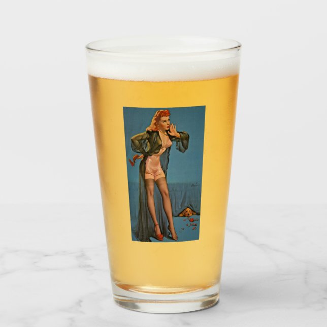 Button Up Girl Pint Trinkglas Glas (Vorne (Gefüllt))