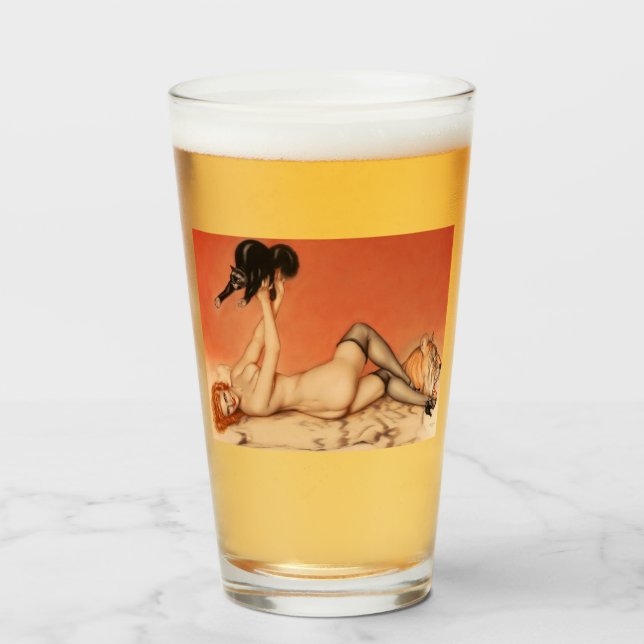 Button Up Girl Pint Trinkglas Glas (Vorne (Gefüllt))