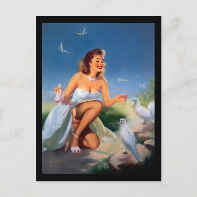 Button-up Girl Postcard der 1950er Jahre Postkarte (Vorderseite)