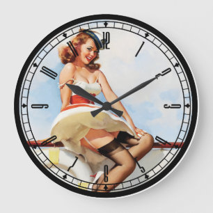 Button-Up-Girl-Wall-Uhr Große Wanduhr