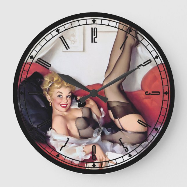 Button-Up-Girl-Wall-Uhr Große Wanduhr (Vorderseite)