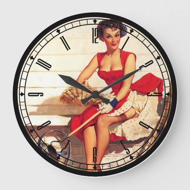 Button-Up-Girl-Wall-Uhr Große Wanduhr (Vorderseite)