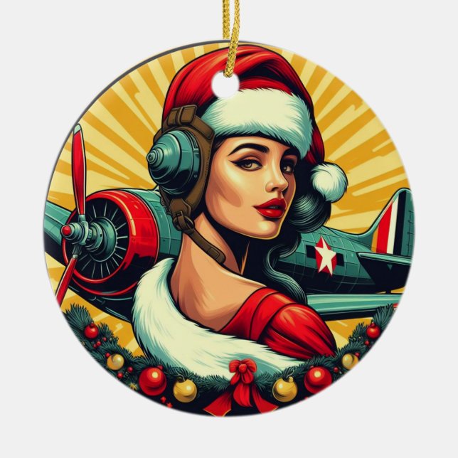 Button-up Girl Weihnachtsdekoration Keramik Ornament (Vorne)