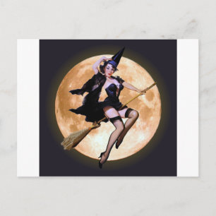 Button-Up-Hexe gegen einen Erntemond Postkarte