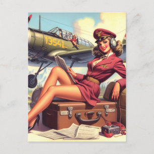 Button-Up-Illustration des Vintagen Flugzeugs Postkarte