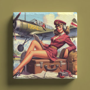 Button-Up-Illustration des Vintagen Flugzeugs Steinuntersetzer