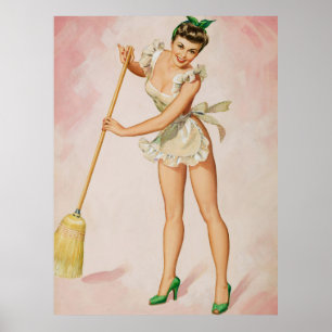 Button-Up Sweeping Woman Art Poster