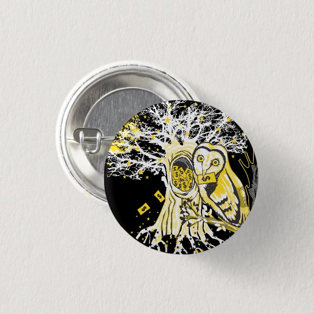 Button – Urbaner Baum Eule & Reichtum Surrealer Po (Vorne & Hinten)