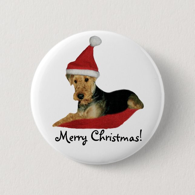 Button Weihnachten "Airedale Terrier" (Vorderseite)