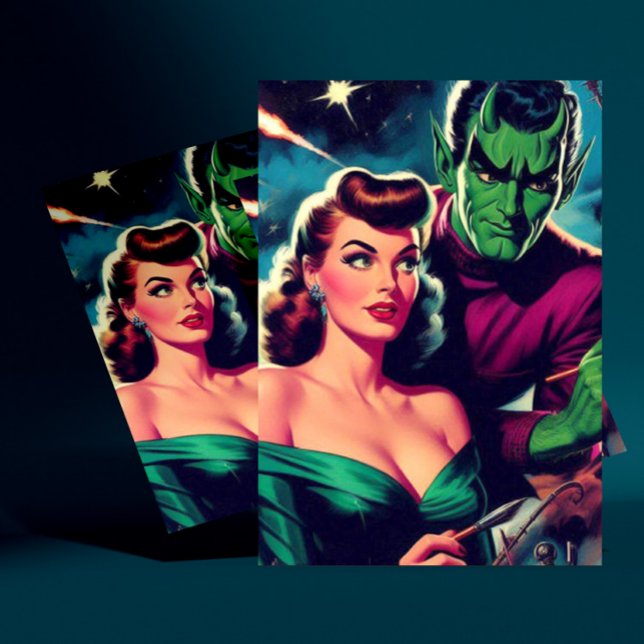 Button zur Retro-Science Fiction Postkarte (Von Creator hochgeladen)