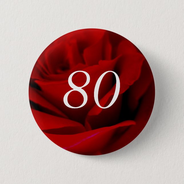 Button zur Rote Rose des 80. Geburtstags auf Knopf (Vorderseite)