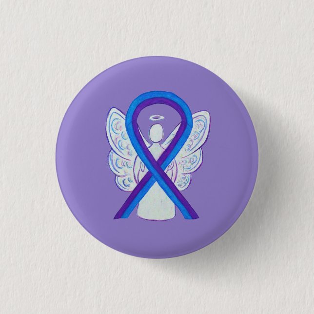 Buttone des Blue and Lila Ribbon Awareness Angel Button (Vorderseite)