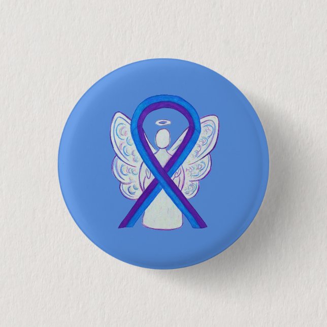 Buttone des Blue and Lila Ribbon Awareness Angel Button (Vorderseite)
