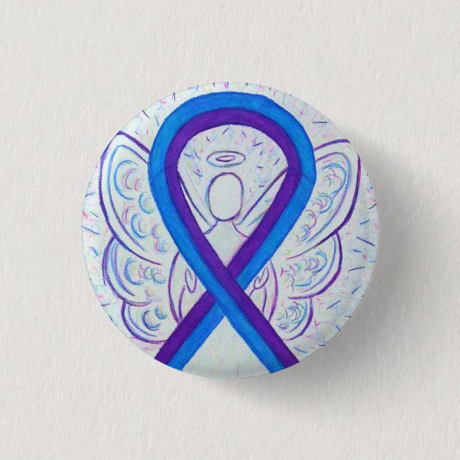 Buttone des Blue and Lila Ribbon Awareness Angel Button (Vorderseite)