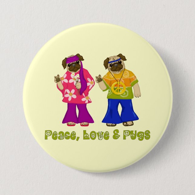 Buttons für Frieden, Liebe und Möpse (Vorderseite)