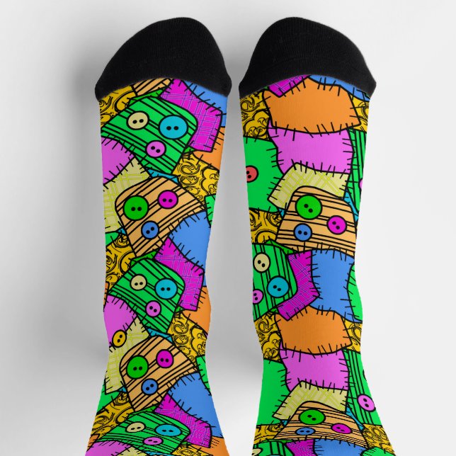 Buttons und Patchwork Halloween Socken (Oben)