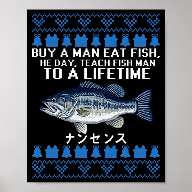 Buy A Man Eat Fish Funny Ugly Christmas Sweaters L Poster (Vorne)