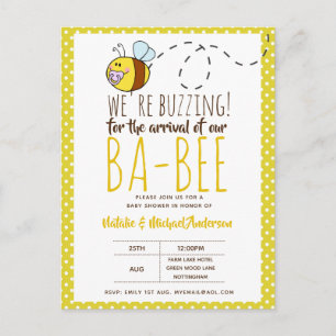 BUZING FÜR DIE ANKUNFT VON BA BEE Baby Shower Gelb Postkarte