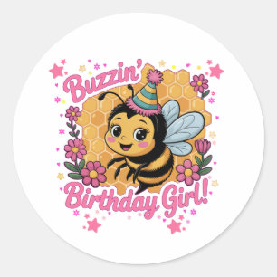 Buzzin' Birthday Girl Bee Theme Niedlich Bee Lover Runder Aufkleber
