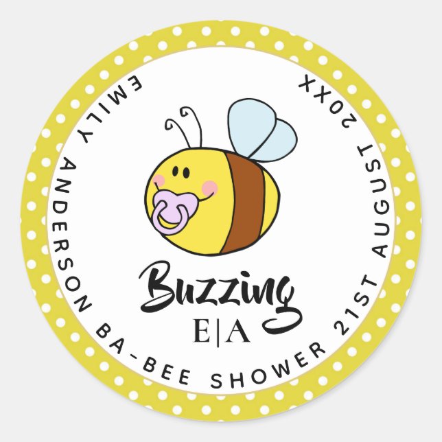 Buzzing Ba-Bee Babydusche Niedlich Vielen Dank Runder Aufkleber (Vorderseite)