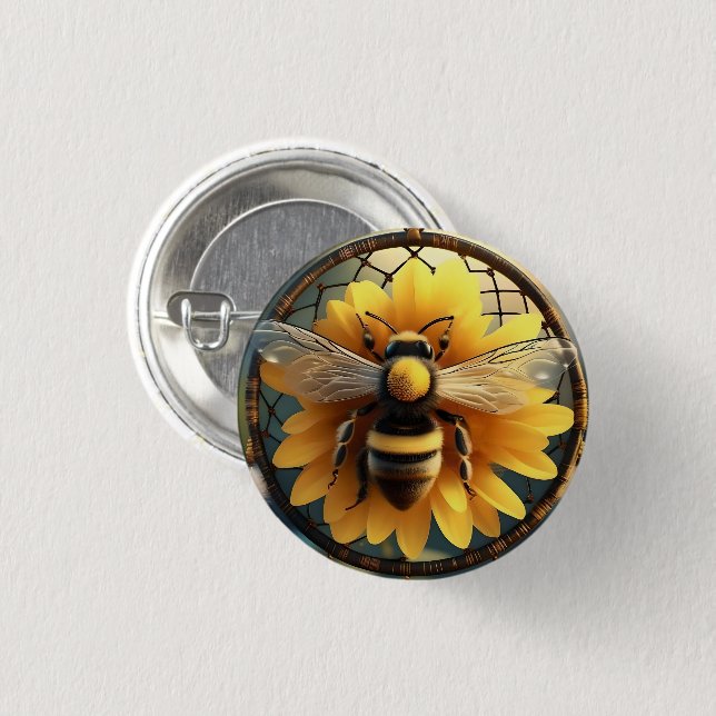 "Buzzing Dreams: Sonnenblumen Bee Dreamcatcher" Button (Vorne & Hinten)