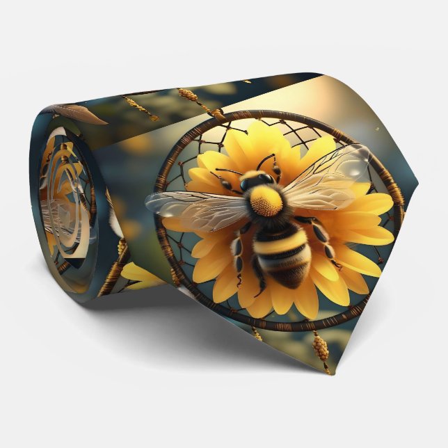 "Buzzing Dreams: Sonnenblumen Bee Dreamcatcher" Krawatte (Gerollt)