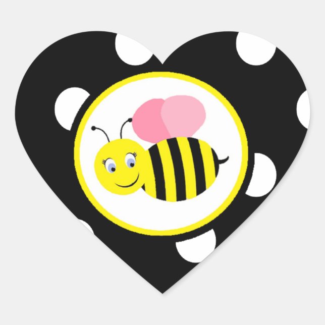 Buzzing Hummel - Rosa/Schwarz Herz-Aufkleber (Vorderseite)