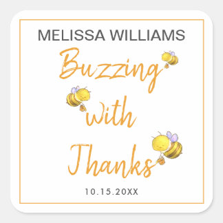 Buzzing mit dem Dank Honey Bee Baby Shooting Party Quadratischer Aufkleber