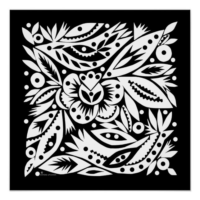 BW Bird Art Cutouts Poster - Negatives Bild (Vorderseite)