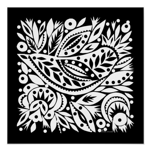 BW Bird Art Cutouts Poster - Negatives Bild (Vorderseite)