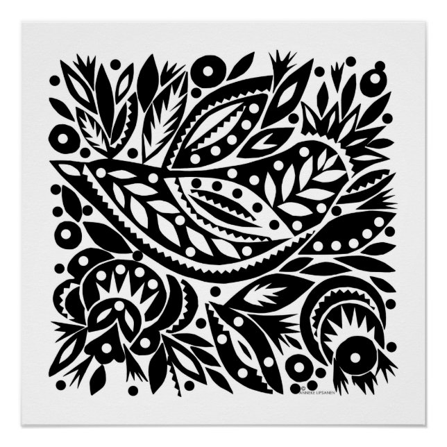 BW Bird Art Cutouts Poster - Positives Bild (Vorderseite)