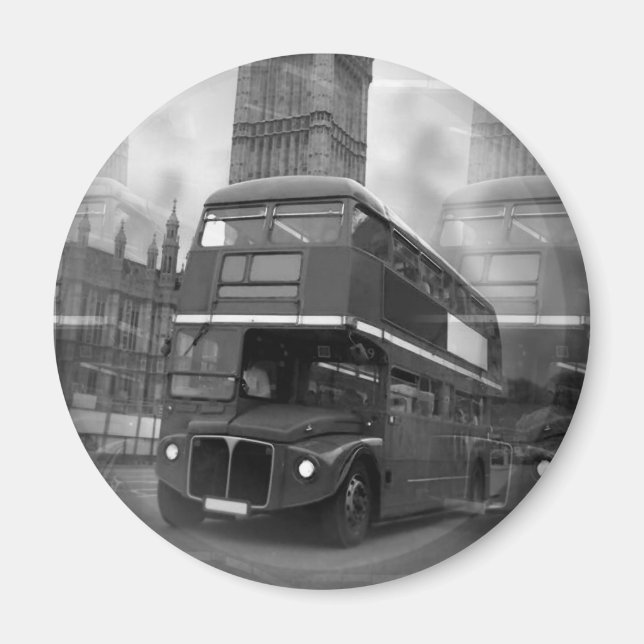 BW Black & White London Bus & Big Ben Magnet (Vorne)