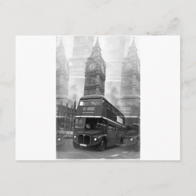 BW Black & White London Bus & Big Ben Postkarte (Vorderseite)