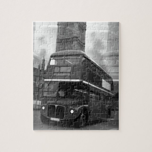 BW Black & White London Bus & Big Ben Puzzle (Vertikal)