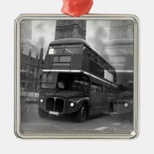 BW Black & White London Bus & Big Ben Silbernes Ornament