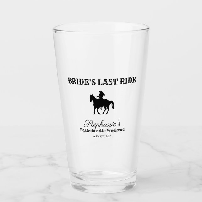 BW Bride's Last Ride Bachelorette Weekend Glas (Vorderseite)