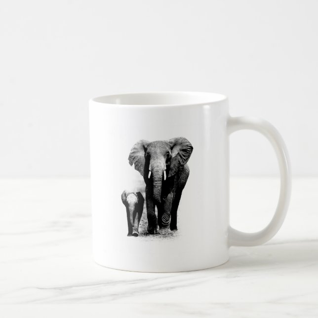 BW Elephant & Baby Elephant Kaffeetasse (Rechts)