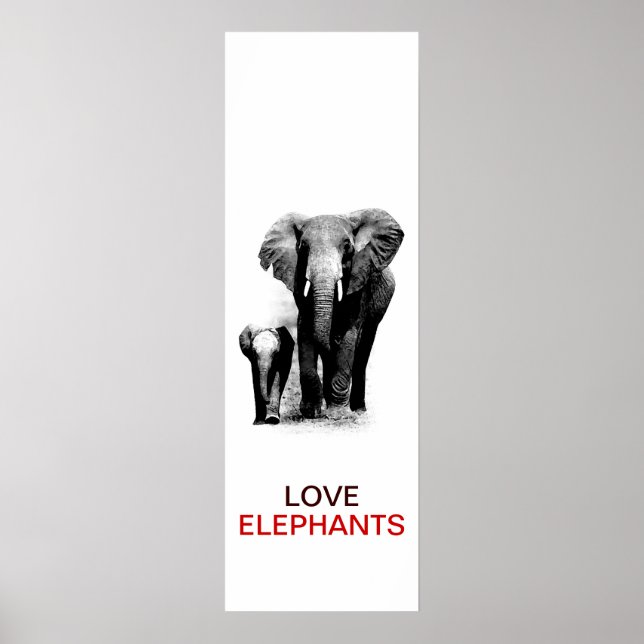 BW Elephant & Baby Elephant Poster (Vorne)