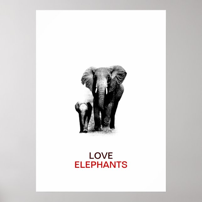 BW Elephant & Baby Elephant Poster (Vorne)