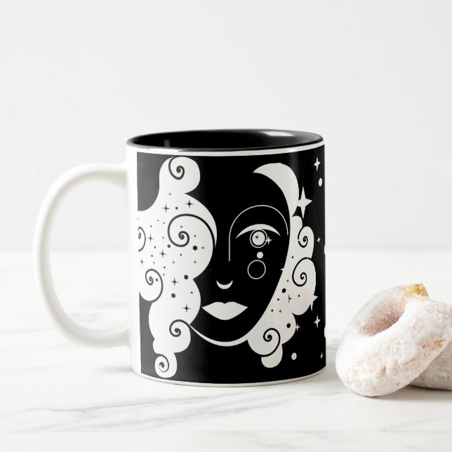 BW Frau aus dem Sternenmonogramm Zweifarbige Tasse (Mit Donut)