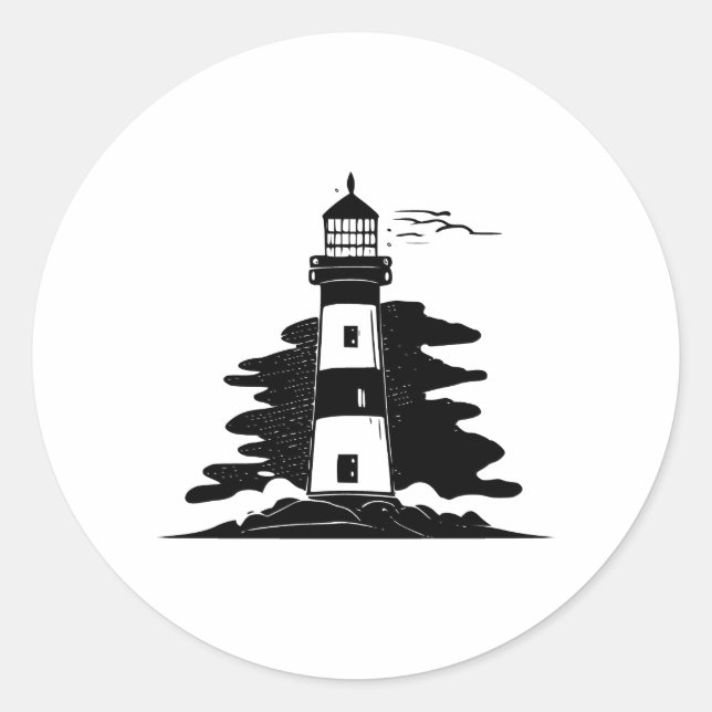 BW Minimalistisch Lighthouse Design Runder Aufkleber (Vorderseite)