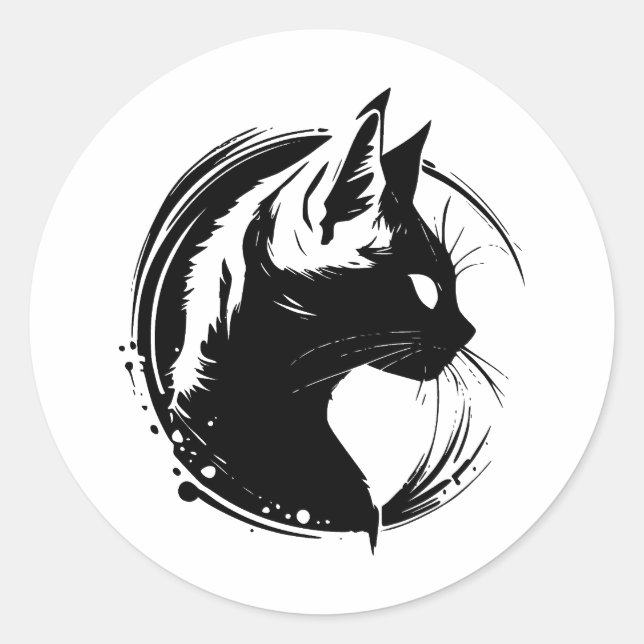 BW-Minimalistisches Cat-Design Runder Aufkleber (Vorderseite)