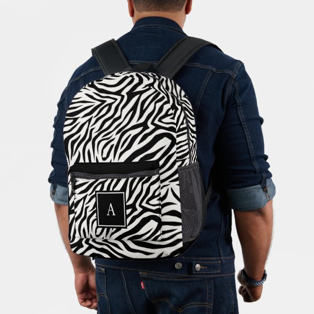 BW Monogram Animal Zebra Skin Pattern Bedruckter Rucksack (Insitu (Modell))