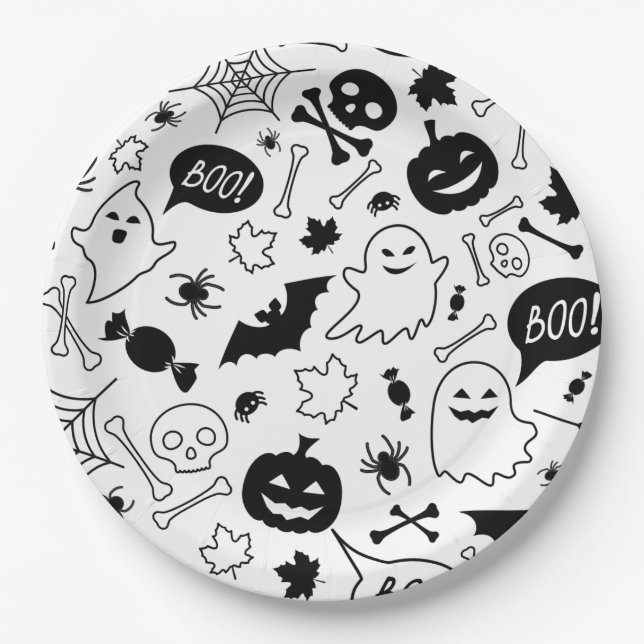 BW Muster Art Halloween Patterns Halloween Art Pappteller (Vorderseite)
