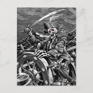 BW Skeleton Pirate Postcard Postkarte