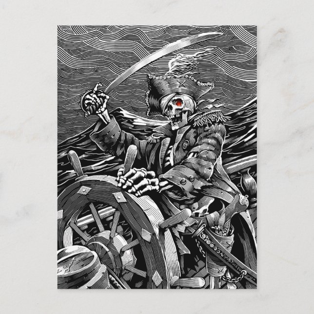 BW Skeleton Pirate Postcard Postkarte (Vorderseite)