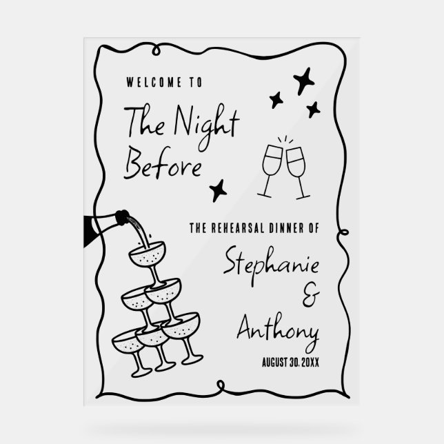 BW Whimsikrahmen und Champagner die Nacht vor Acrylschild (Vorderseite)