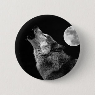 BW-Wolf, der am Mond heult Button