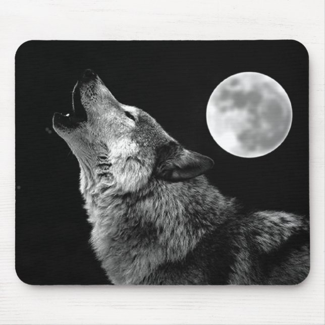 BW Wolf Howling auf dem Mond Mousepad (Vorne)